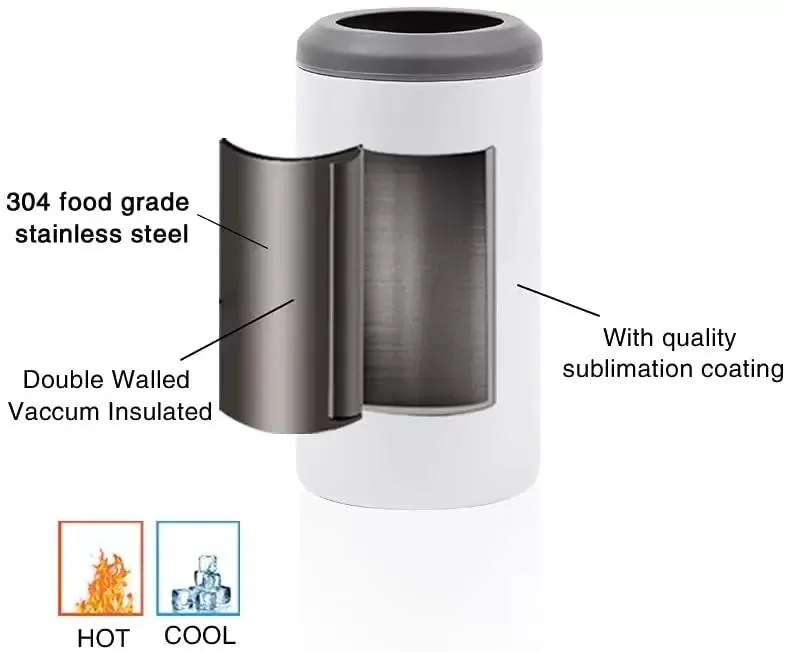 16OZ Sublimation Can Cooler Tumblers Blanks 4-in-1 Can Insulator Adapter with Leack-Proof Lid & Plastic Straw, Stainless Steel Cooler H0420