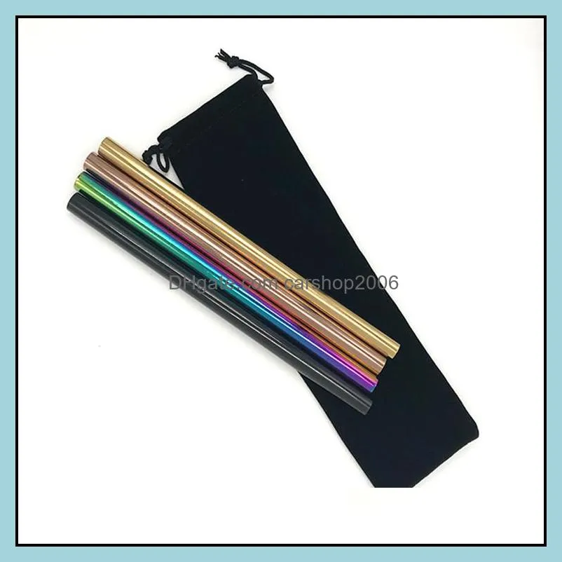 colored 12mm bubble tea straws 4pcs set smoothie straws stainless steel 304 milktea tea straws velvet bag