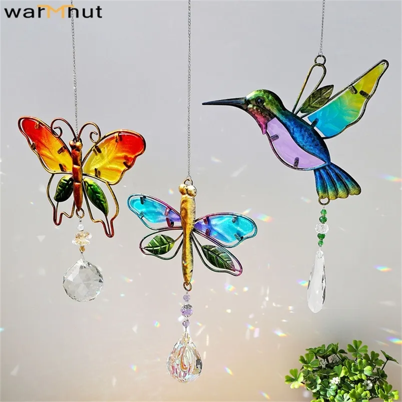 Warmhut Crystal Rainbow Suncatcher Szkło Butterfly Wisiorek Wiszące Ornament Prism Ball Sun Catchers Decor Decor 220407