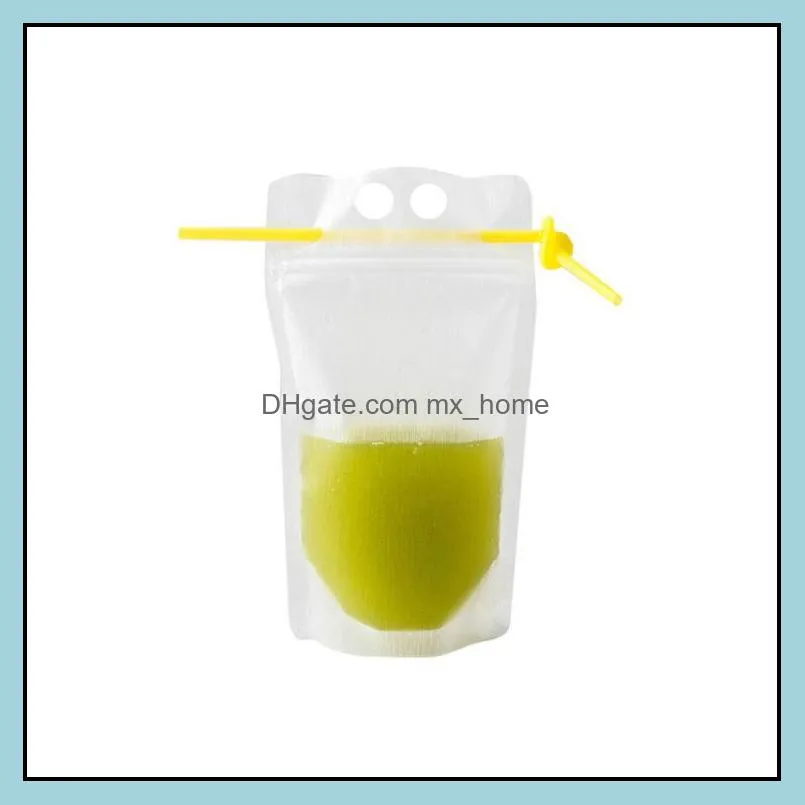 US Stock Disposable 24H ship Clear Drinks Pouches Bags Plastic Drinking Bag with Straw Reclosable Heat-Proof Juice Coffee Liquid Bags