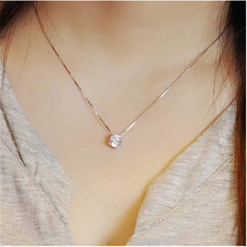 Korean Women Fashion 925 Sterling Silver Jewelry Inlaid Diamond Short Necklace Clavicle Chain