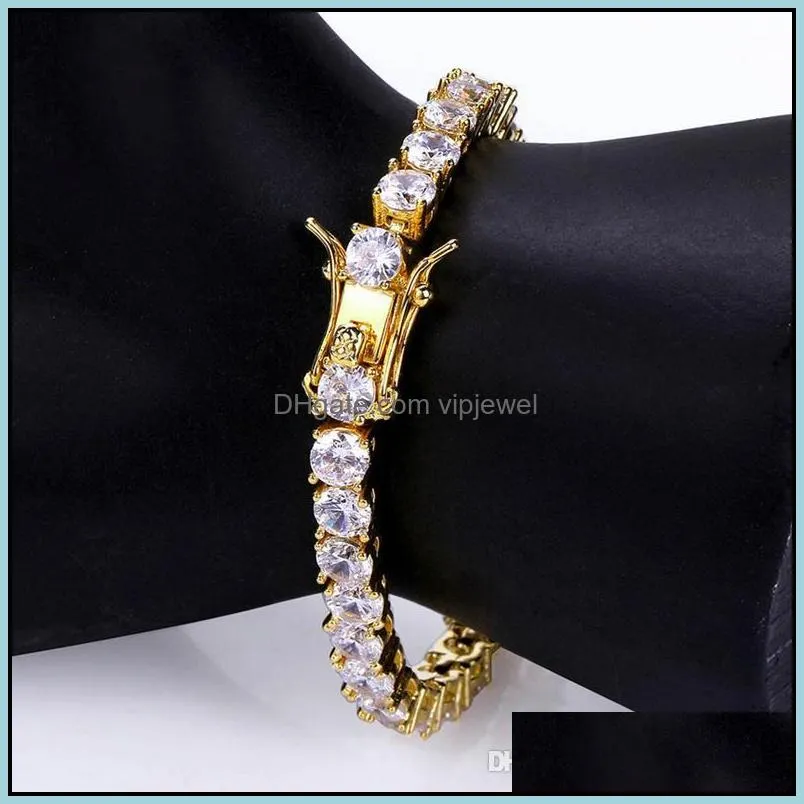 Hip Hop Bracelets Luxury Bling 4mm Zircon Bracelets Trendy Fashion Men Women Rhodium 18K Gold Plated Tennis Bracelets Jewelry