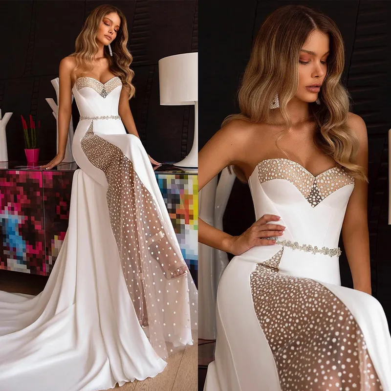 Simple Mermaid Wedding Dresses Strapless Sweetheart Satin Bridal Gowns Lace Dress Vestido De Novia