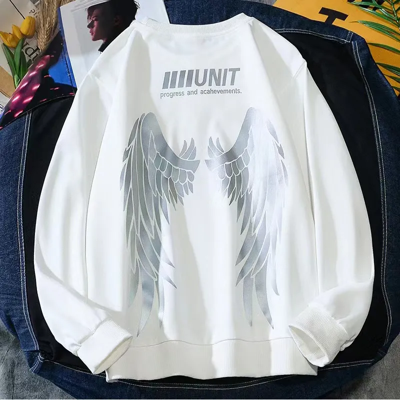 E-baihui 2021 vinter mode ny plysch huva tröja reflekterande ving trycker mäns långa ärm lös huva päls enkel 7035