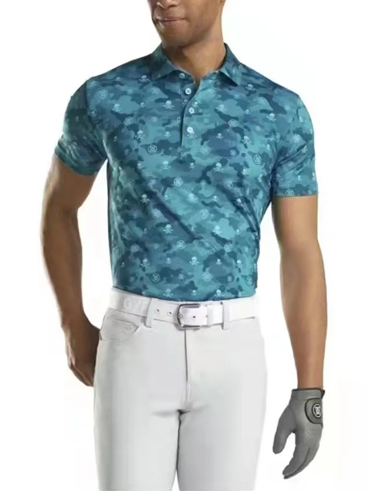 Golfkläder män s camo tryck kort ärm polo skjorta sommar snabb torkning lapel klassisk affär t shirt 220712