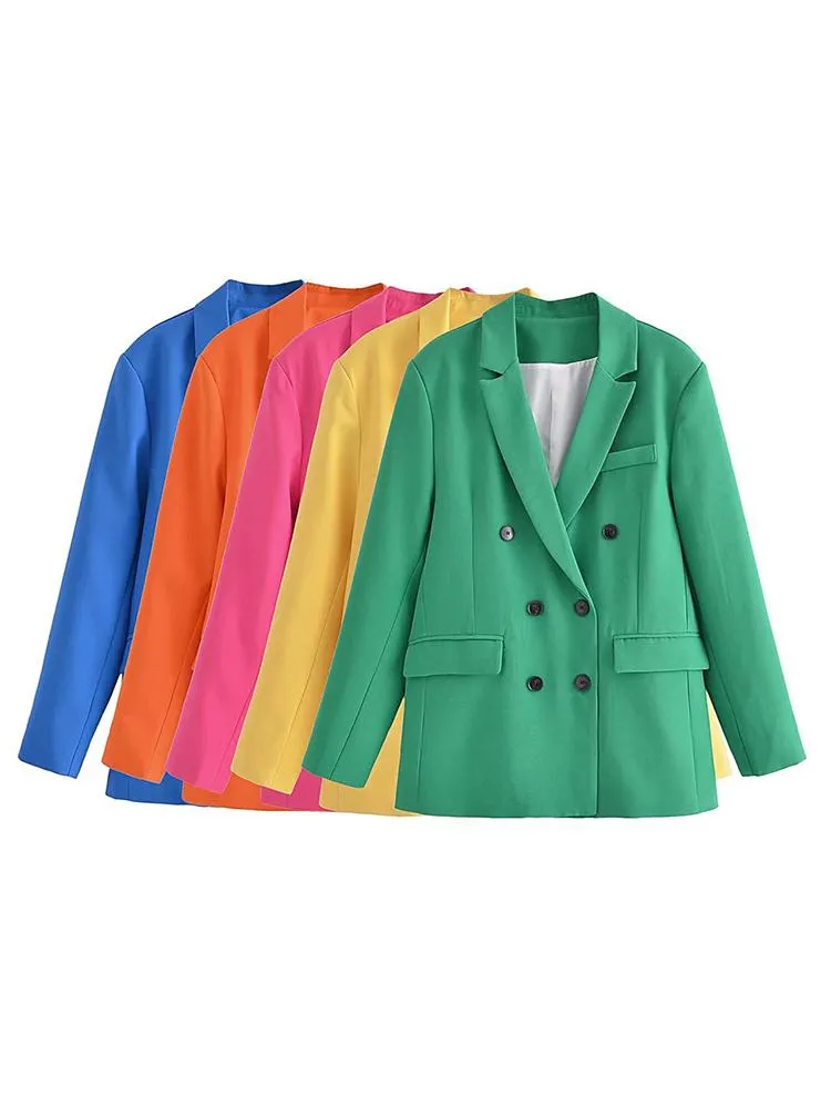 Kadınlar Suits Blazers 2022 Kadın Moda Ofisi Giymek Çift Kesin Kelime Paltosu Vintage Uzun Kollu Cepler Kadın Dış Giyim Şık Ceket