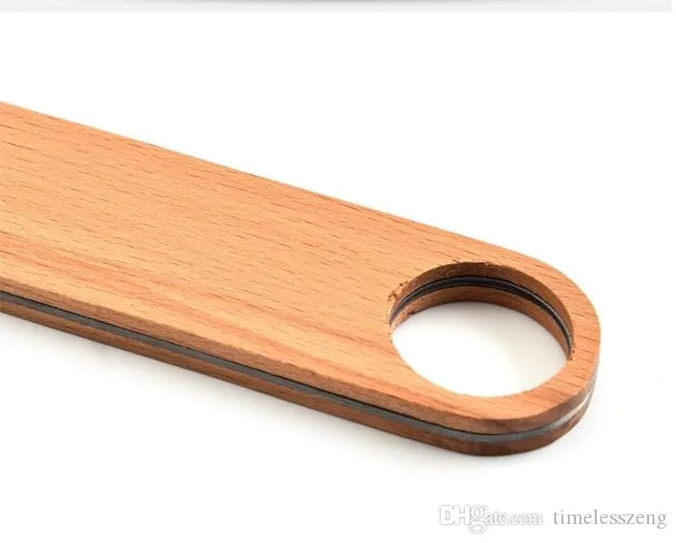 Wooden Flat Beer Bottle Opener Wood Handle Stainless Steel Wine Beer Soda Glass Cap Bottle Opener Creative Kitchen Bar Tools