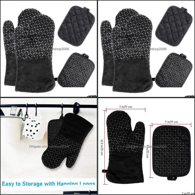 Oven Mitts And Pot Holders,Heat Resistant Glove With Non-Slip Silicone Surface, Safe For Cooking Baking (4 PCS)