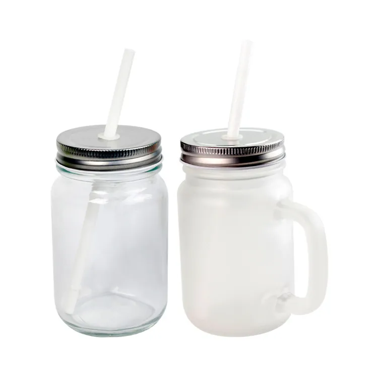 Sublimation Drinkware 16oz Blank Clear Frosted Mason Jars With Handle