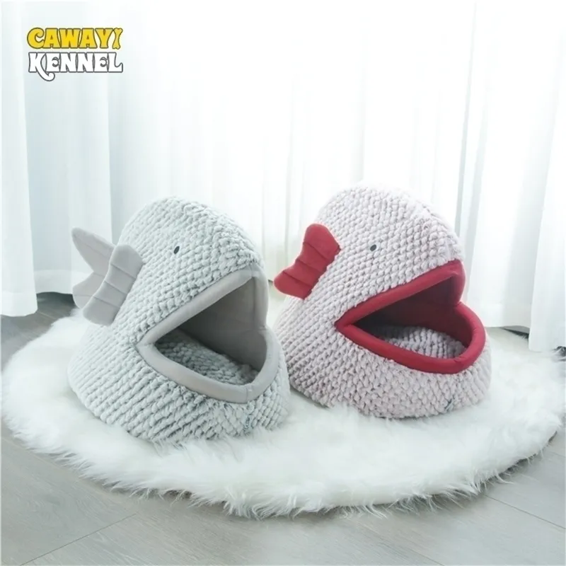 CAWAYI Kennel Soft Pet House Dog Bed for Dogs Cats Small Animals Products Semenclosed Fish Shaped Cartoon Cat Pet Beds D2033 201124