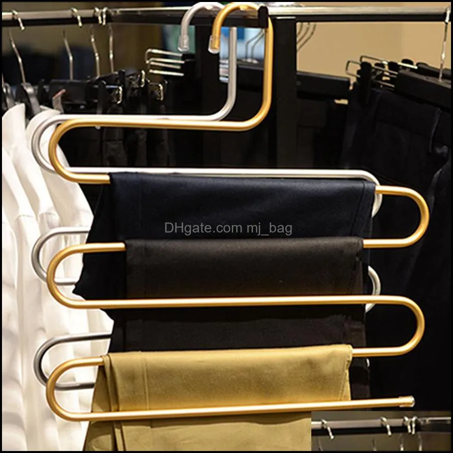 s-type multi-function pants hanger 5 layers hanging clothing hanger stainless steel hanging rack multilayer closet storage rack dh0575