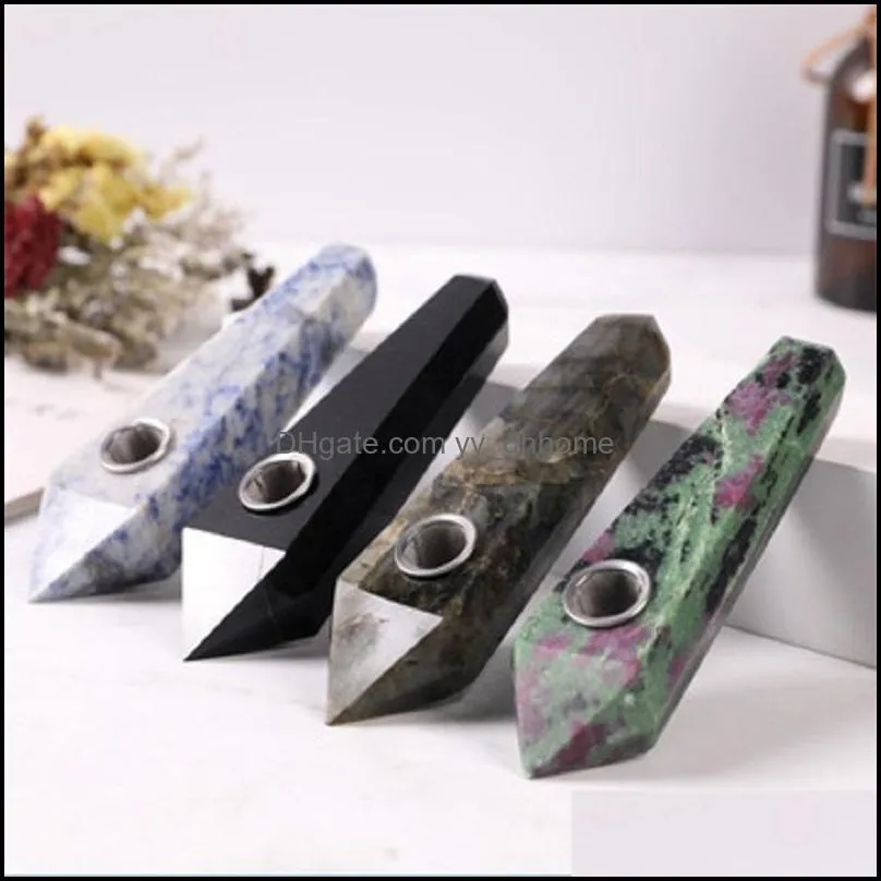 Complete variety Natural Crystal Smoking Pipes Energy stone Wand Healing Quartz Point Gemstone Tobacco Pipe w/gift box