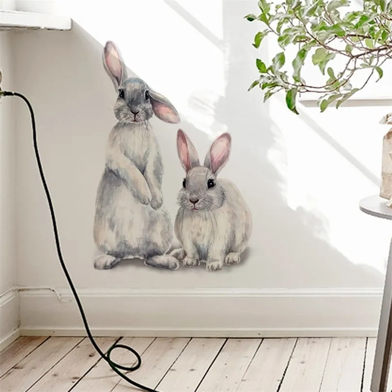 Deux Lapins Mignons Sticker Mural Enfants Chambre D'enfants Décoration De La Maison Amovible Papier Peint Salon Chambre Murale Lapin Autocollants 220727