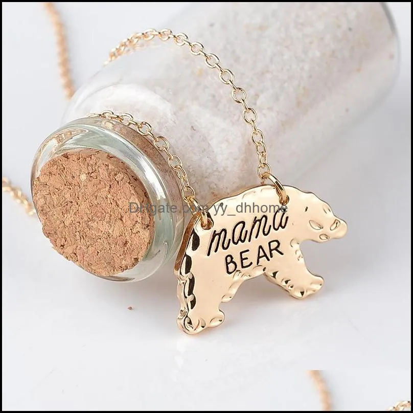 Fashion Gold Silver Tone Personalized Mama Bear Necklace Mother Bear Mom Necklace Mothers Day Gift Jewelry