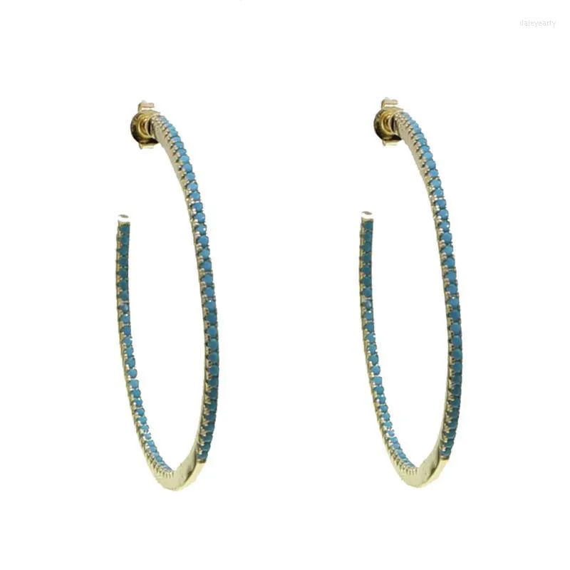 Hoop & Huggie Geometric Blue Turquoises Stone Circle Earring Simple Classic Fashion Women JewelryHoop Dale22