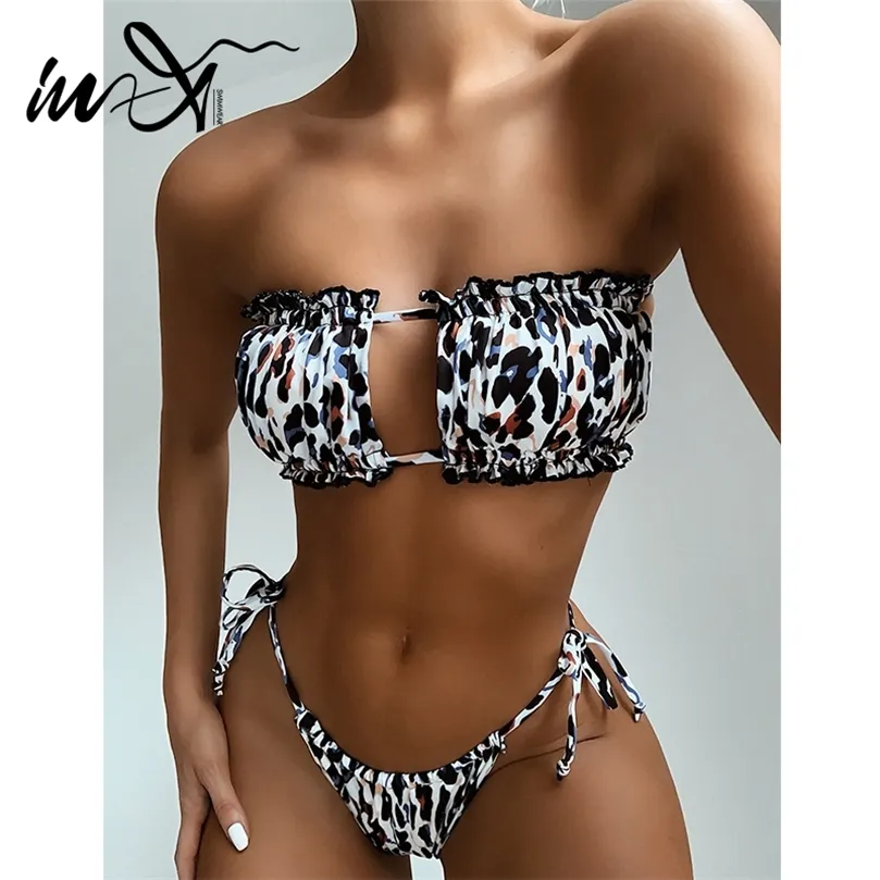 W x seksowne bandeau mikro bikini 2020 Leopard Print Swimsuit żeńskie panie push upami w kostium kąpielowym Kąciku kąpiel