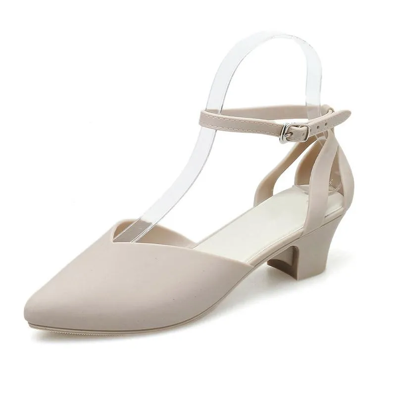 Sandalen Gelee Frauen Spitz Schnalle Ankle Strap Sommer Gummi Schuhe Mode Weibliche Dicke Heels 2022 Elegante Damen