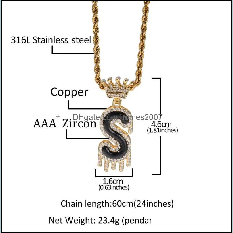 hip hop New oil dripping crown water dripping English letter necklace hip hop trend Zircon Pendant couple jewelry