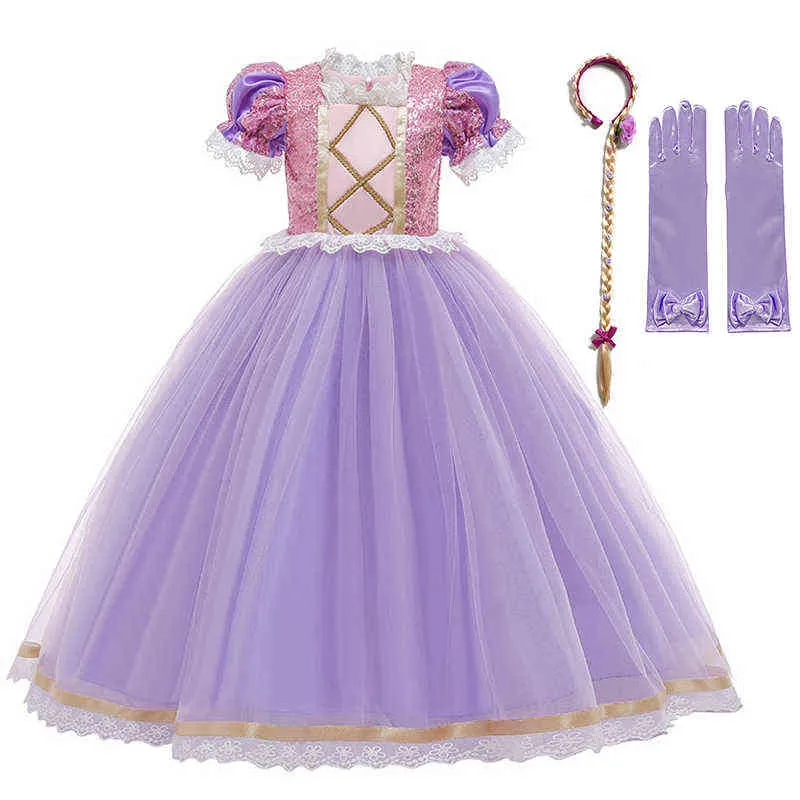 VOGUEON Raiponce Robe Filles Princesse Halloween Fête D'anniversaire Cosplay Costume Enfants Paillettes D'été Petite Fille Robes Robe G220428