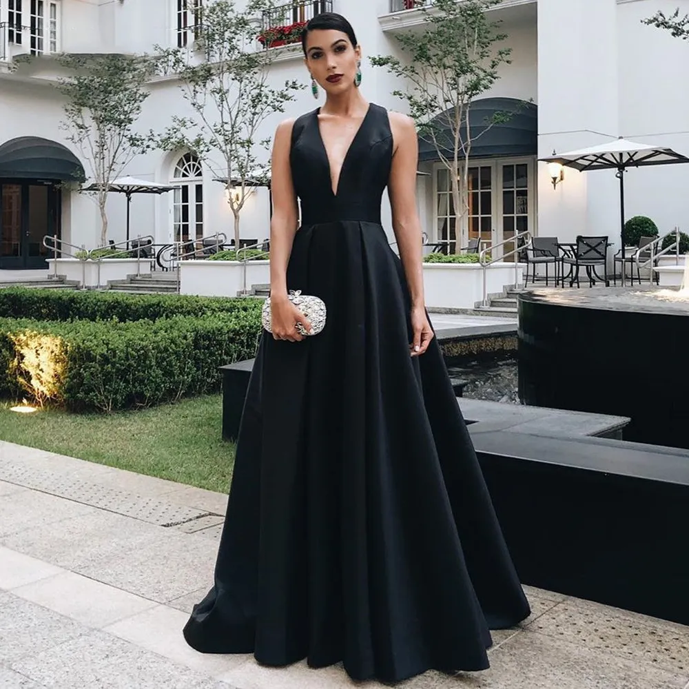 Zroszony Satynowe Długie Suknie Wieczorowe Z Kieszeniem Formalne Suknie Wieczorowe Elegancka Backless Party Dress AvondJurk Blush Różowy Królewski Niebieski Fioletowy