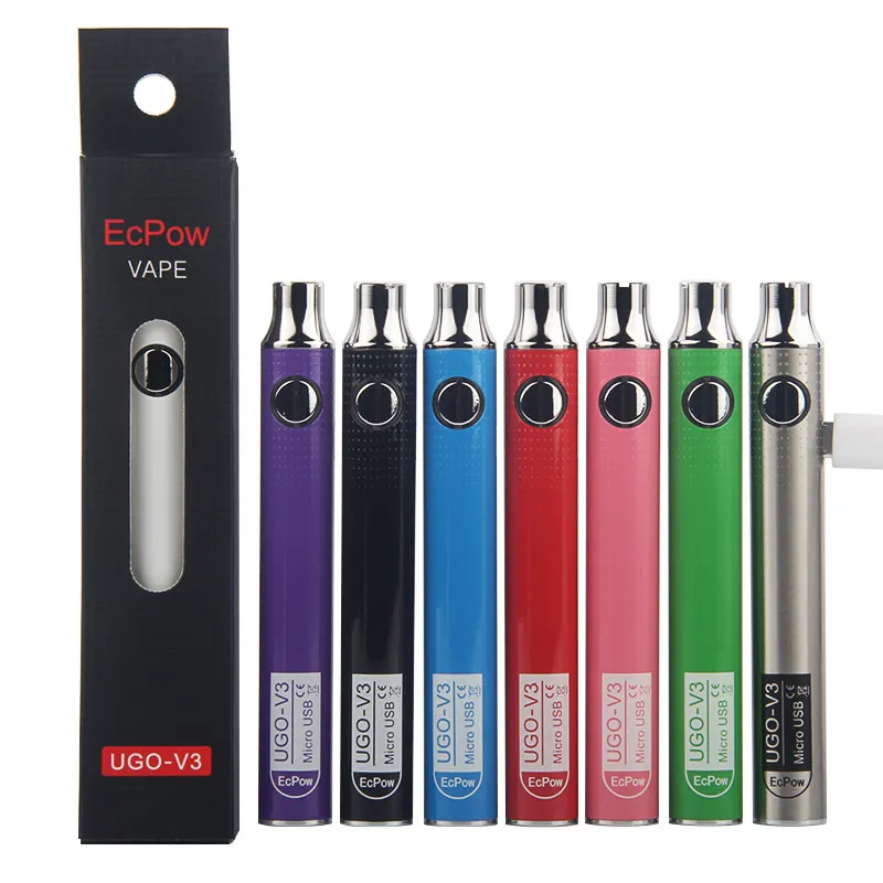 UGO-v3 650 900 mAh Ego Evod USB Passthrough Cigarette électronique 510 Fil Vape Pen Batterie