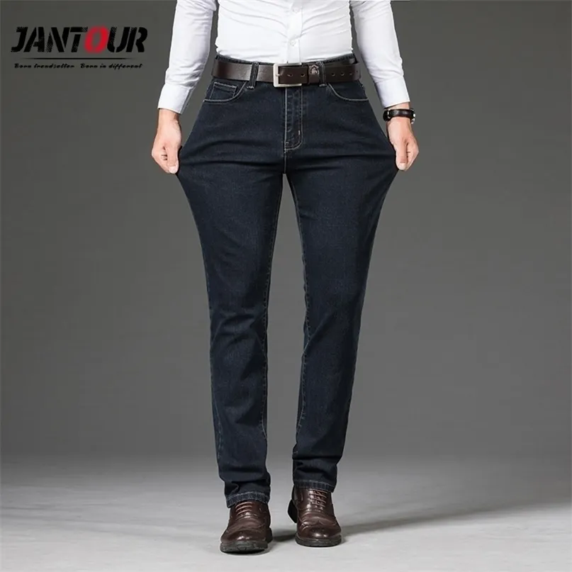 Осень зима мужские прямые джинсы бизнес случайные эластичные свободные джинсовые черные синие джинсовые брюки мужские брюки брюки большого размера 40 42 220328