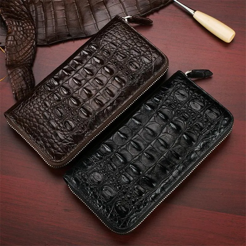 Carteiras Real Crocodilo Genuína de Couro para Men Black/Brown 21 Slots Slots Card Zipper Long Case 2022 Wallets