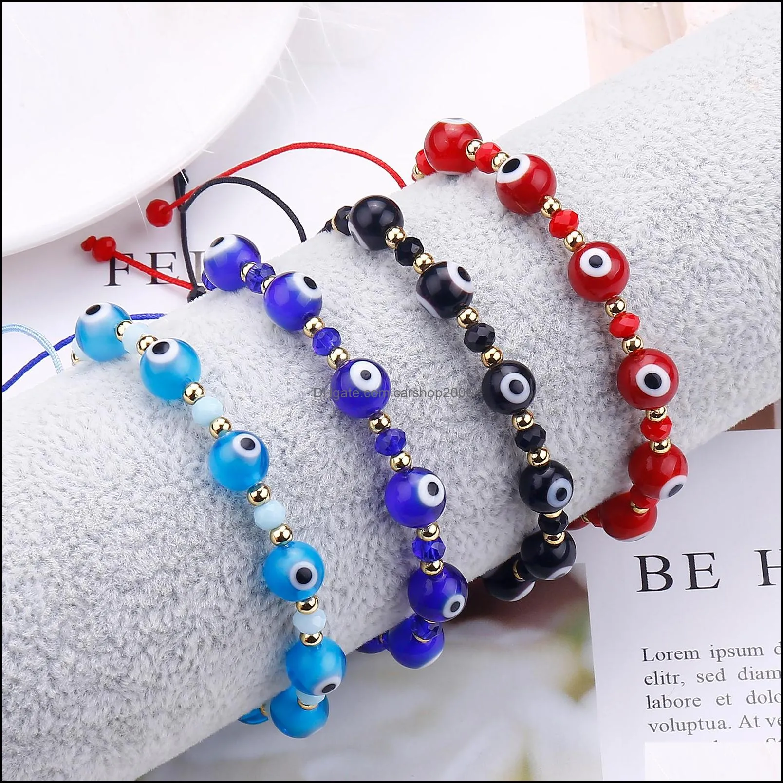 1pc classic blue evil eyes palm round glass beads chain bracelet wishing elastic rope bracelet for women`s fashion jewelry gift