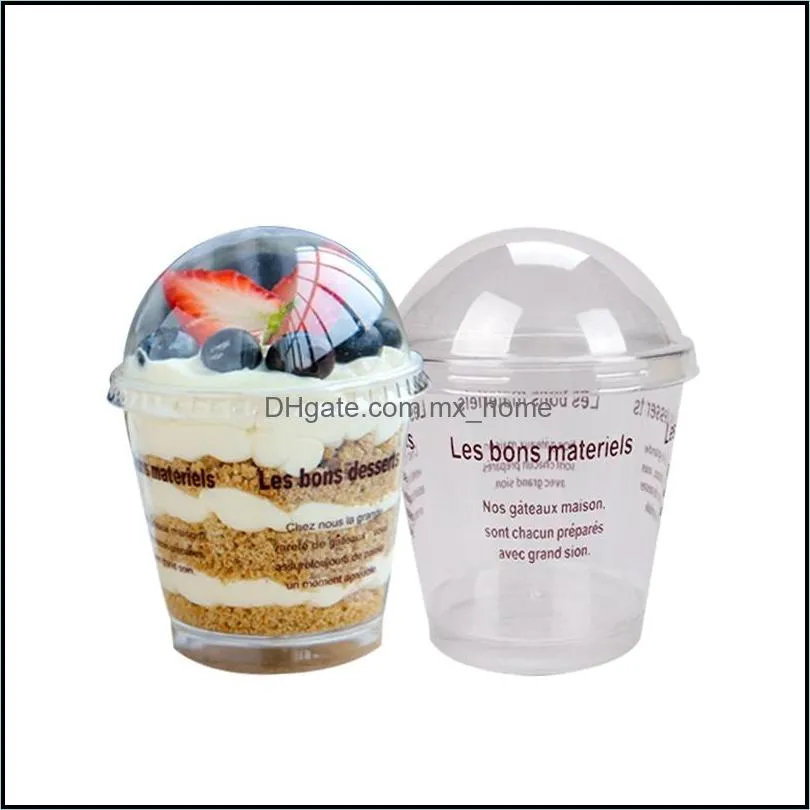 Matkvalitetsplast 8.6*5.5*7.8 cm Lebei Tiramisu Cake dessert sågspånpudding mousse glass koppar med lock från lock droppe 2021 förpackning
