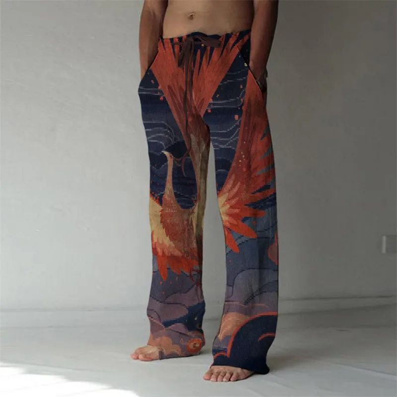 الشارع غير الرسمي Wideleg Pants النسخة الكورية للرجال أزياء فضفاضة مستقيمة Wideleg سراويل ثلاثية الأبعاد طباعة رقمية L220816