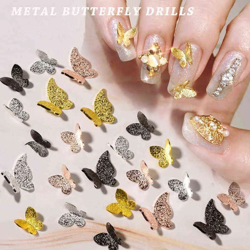 50 sztuk Metalowy Stop Motyl Projekt 3D Nail Art Dekoracje Urok Pixie Biżuteria Klejnot Japoński Styl Manicure Design Akcesoria Y220408