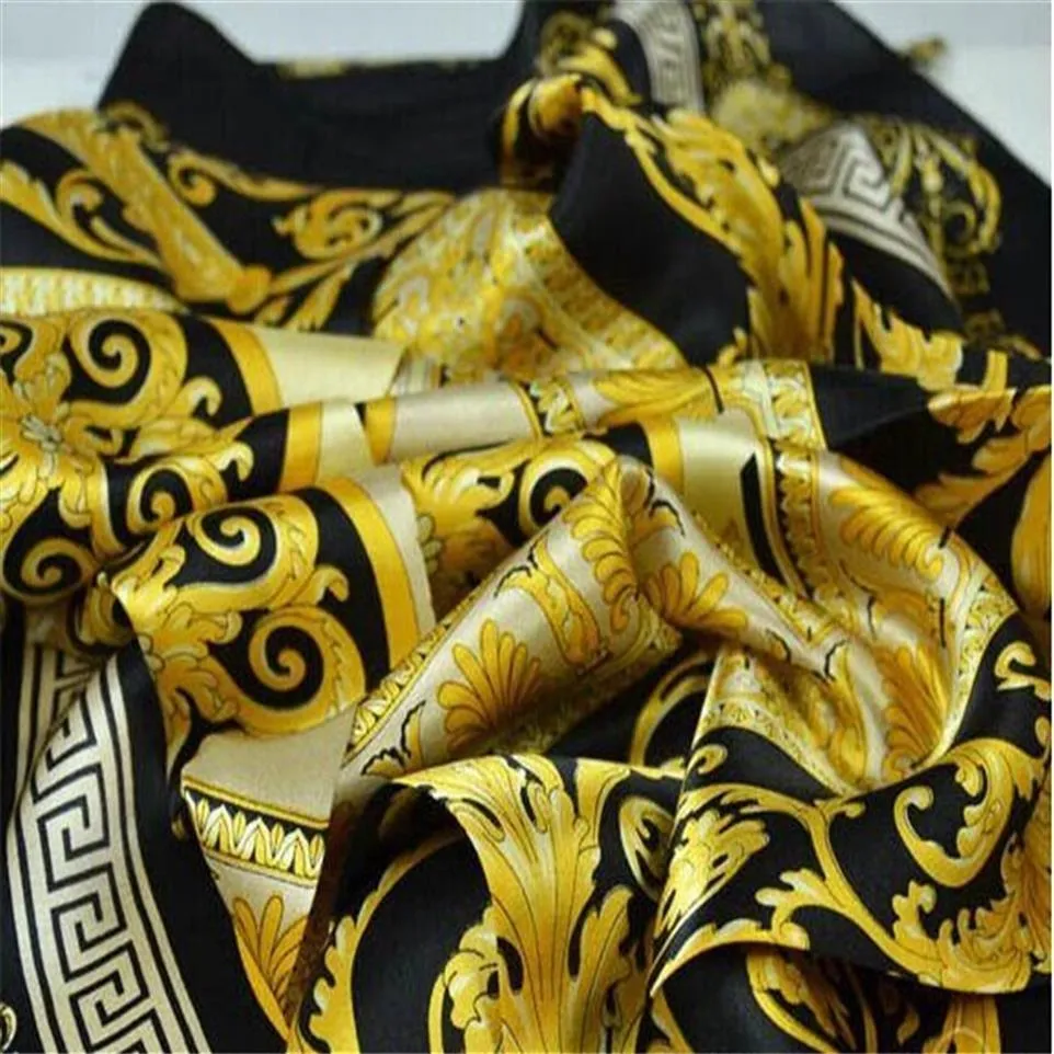 Fashion-Famous Style 100% Silk Scarves For Woman and Men Solid Color Gold Black Neck Print Soft Fashion Shawl Women Silk Scarf Squ285p