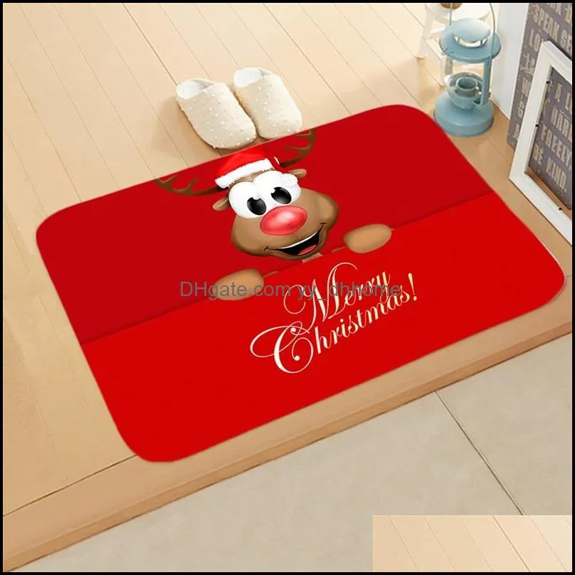 Merry Christmas Door Mat Santa Claus Elk Prints Flannel Surface Bathroom Rug For Home Decor Non Slip 40*60cm 6qj E1