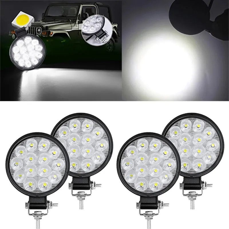 Voiture LED travail lumière phare rond Auto avant antibrouillard projecteurs pour voiture moto SUV camion chariot élévateur 42W 14LED DC12V/24V