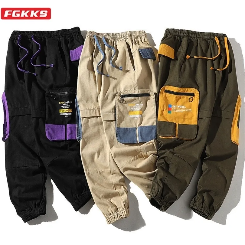 FGKKS Brand Men Big Pocket Cargo -broek Nieuwe herenpatchwork Casual broek High Street Wild Harem Pants Man T200422