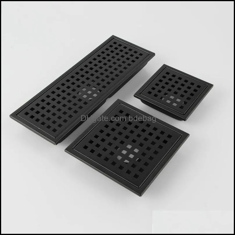 Black SUS 304 Stainless Steel Shower Drain Bathroom Floor Drain Tile Insert Square Anti-odor Floor Waste Grates 110-300MM