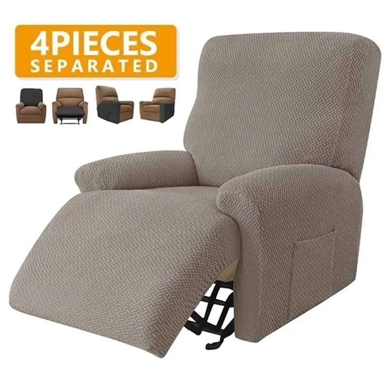 4 sztuki Jacquard rozkładana sofa do salonu Elastyczne rozkładane krzesło Relaksing Relaks Fotel Cover 211116