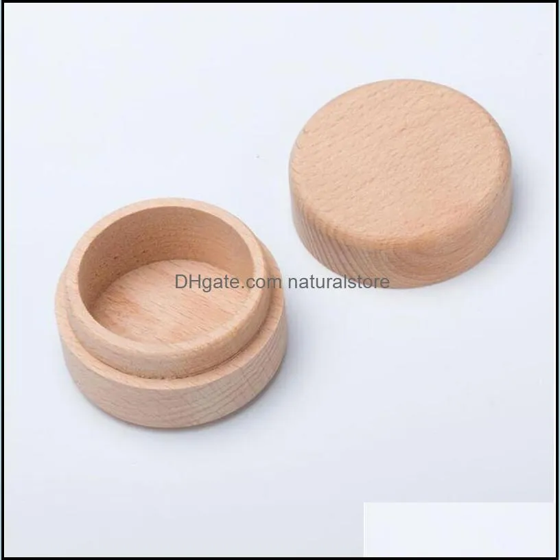 Beech Wood Small Round Storage Box Retro Vintage Ring Box for Wedding Natural Wooden Jewelry Case GD386