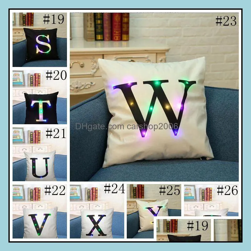 led letters pillow case cushion cover a-z english letter pillowcases linen cotton throw pillowcases sofa car pillowcover free dhl