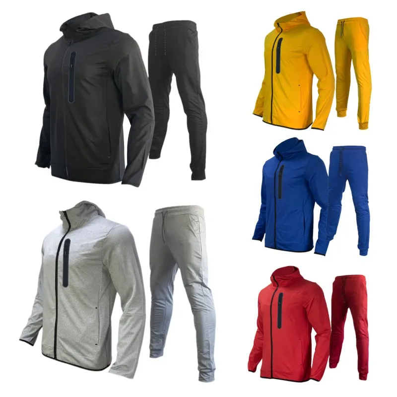 Tute firmate da uomo Tuta da giacca con cappuccio Felpe con cappuccio Sport per il tempo libero Uomo Tasca frontale con cerniera Felpe Cappotto e pantaloni con cappuccio a maniche lunghe