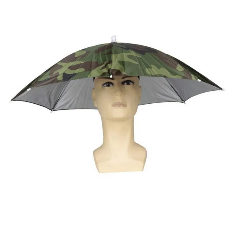 Portable Rain Umbrella Hat Foldable Outdoor Sunshade Waterproof Camping Fishing Golf Gardening Headwear Camouflage Cap Beach Head Hats Hands Free Umbrella HY0398