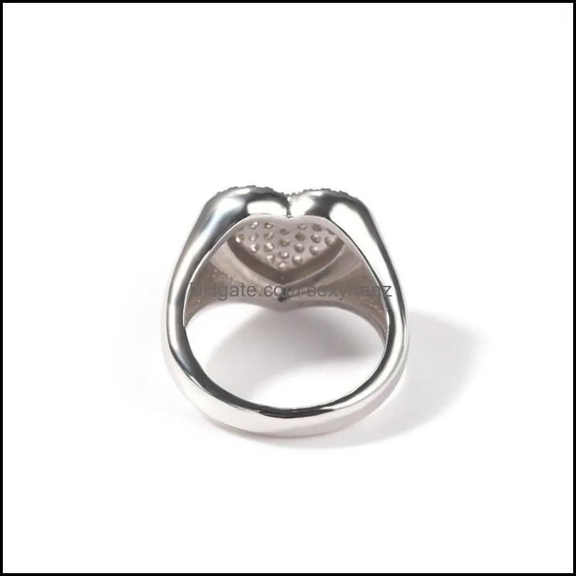 hip hop with side stones iced out zircon heart shape ring gold silver plated mens bling jewelry gift