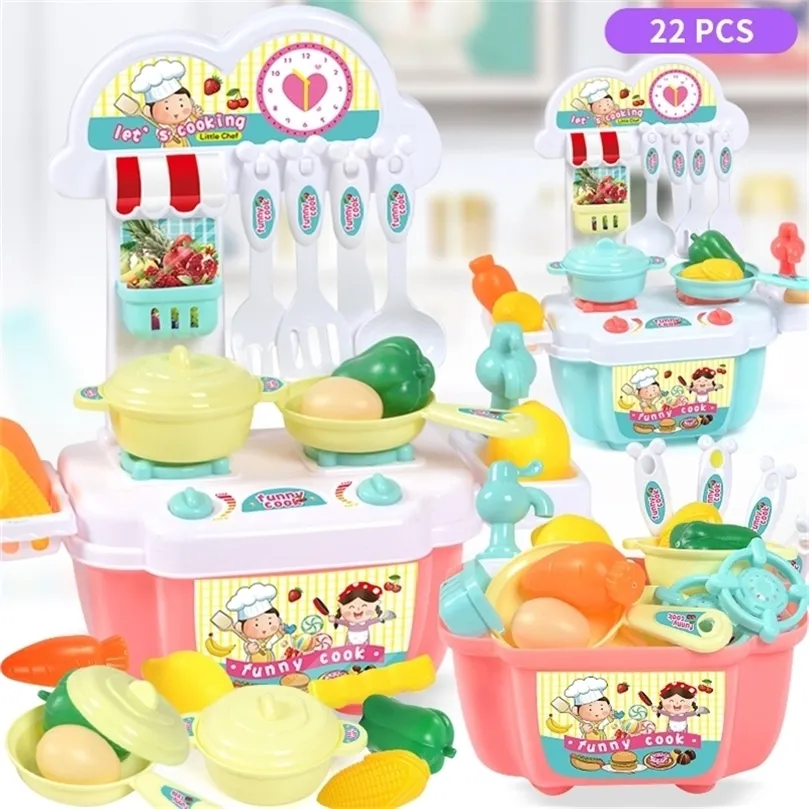 22 pcs Mini Cuisine Jouets Set Enfants Faire semblant De Jouer En Plastique Simulation Alimentaire Table De Cuisson Ensemble Enfants Puzzle Jouets pour Garçon Fille Cadeaux LJ201211