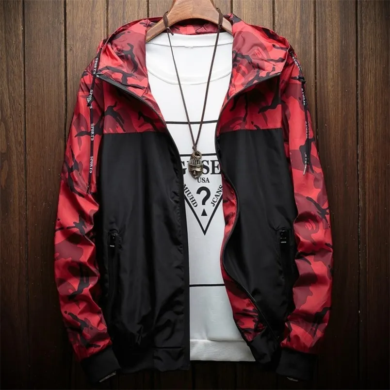 Cheap Price Spring Fashion Waterproof Camouflage Hooded Jacket Men Camo Windbreaker Red Blue LJ201013