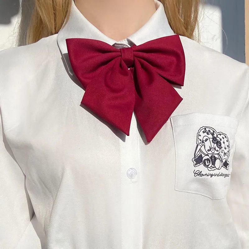 Student Vita skjortor Krage fluga Massivt tyg Skoluniform Bowknot Business Bowties Partyskjorta Tillbehör för kvinnor Flickor