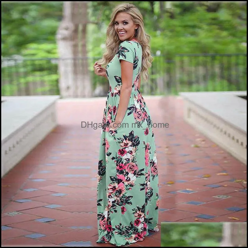 women floral print shorts sleeve boho dress summer evening gown party flower beach dresses z6209