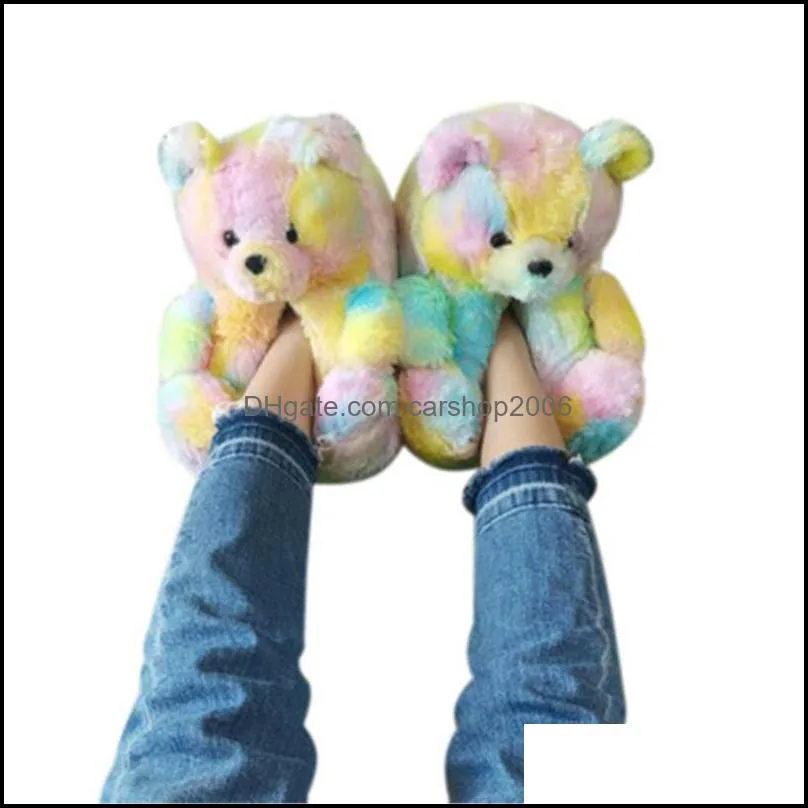 ups 18 styles plush teddy bear house slippers brown home indoor soft anti-slip faux fur cute fluffy pink slippers winter warm shoe party