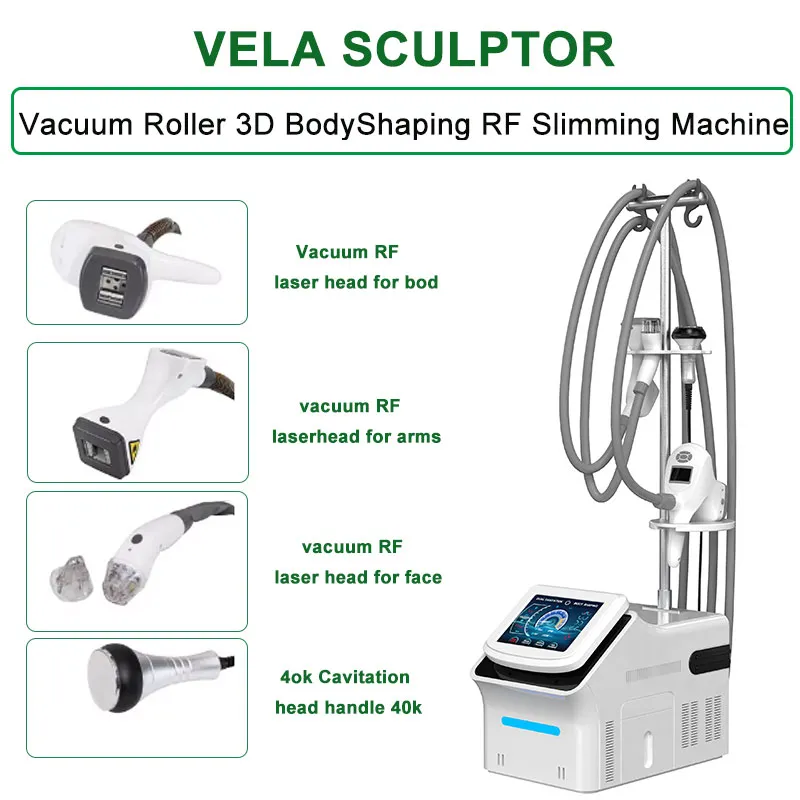 40K Cavitation Vacuum Roller Vela Body Shaping Anti Wrinkles Skin Tightenning Cellulite Reduction RF Radio Frequency Face Lift Beauty Machine For Home And Salon Use