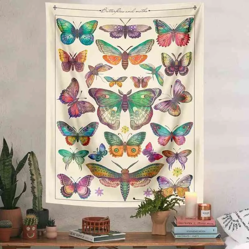 Kolorowy dywan motyla Wiszący Mandala Art Aesthetic Room Dekoracja Hippie grzyb mot boho wystrój psychodeliczny dywan J220804