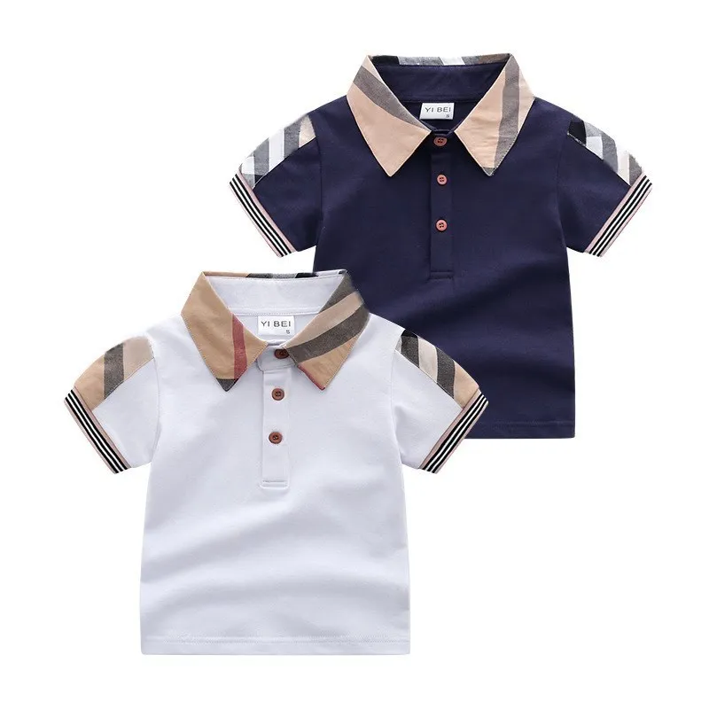Été col rabattu enfants s t-shirt pour garçons fille enfants chemises vêtements bébé enfant en bas âge coton à carreaux rayé t-shirts 220620